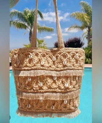 Salt + Umber Isla Jute Seashell Beach Tote Bag ~ New with Tag! $148 Value!! 🧡 - Image 1 of 4