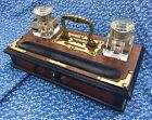 Victorian Writing/calligraphy desk Pen & Inkwell Stand in walnut and brass