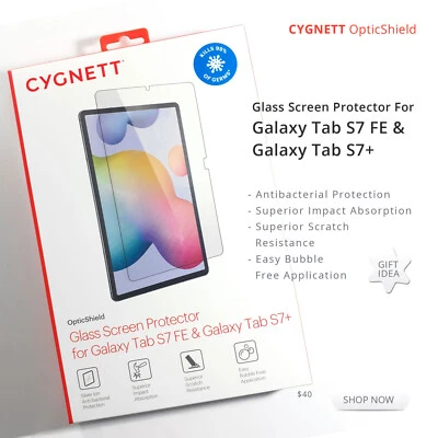 Cygnett Samsung Galaxy Tab S7 FE and S7+ Glass Screen Protector GIFT40 AT SCP04 - Image 1 of 4