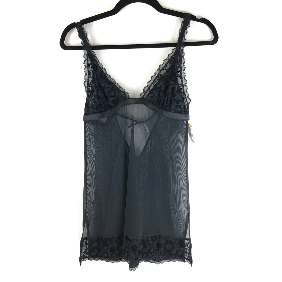 Camisón OnGossamer para mujer de terciopelo noches brillantes negro transparente S Foto 1 de 4