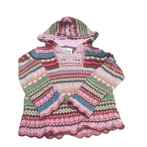 Gap Pink Fair Isle Hooded Pullover Scalloped Hem Long Sleeve Sweater Girls 5 - Picture 1 of 8