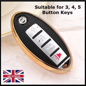 Gold Key Cover For Nissan X-Trail Pathfinder 370Z GT-R Case Fob 3 4 Button t20 - Picture 1 of 5
