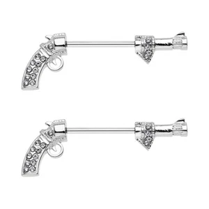 Pair of Pistol Revolver Nipple Barbell Rings 14 Gauge 9/16 Inch Barbell F211 - Picture 1 of 1