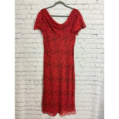 Coldwater Creek Women Silk Drape Neck Chiffon Midi Dress Red Multi Print Size 18 - Image 1 of 4
