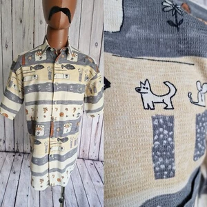 Casa Moda Shirt Beige Fish /Animal Pattern -Small- Vintage Crazy Festival DA10 - Picture 1 of 17