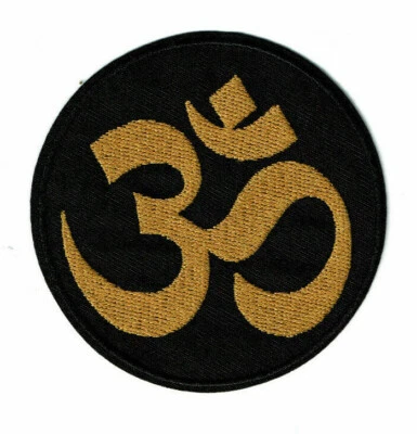  3" Black & Gold Om Iron On patch Yoga Aum ॐ One Love universal Peace - Image 1 of 2