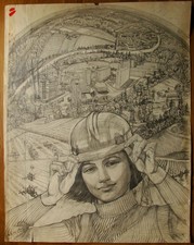 Cartaz de editor Russian Ukrainian soviético pintura realismo menina desenho panorama