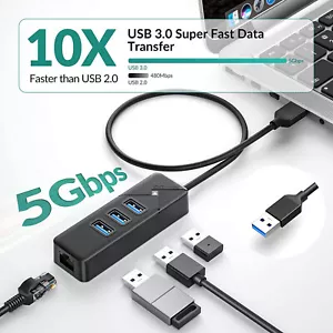 GiGimundo USB A to Ethernet Adapter 3 Ports USB 3.0 Hub Multi Ports USB Splitter - Picture 1 of 7