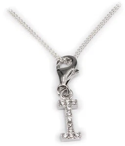 Ciondolo Charm Lettera Dell'Alfabeto I Zirconia 10 MM Argento 925 Incl. Catena - Foto 1 di 3