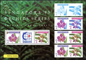 Singapore 1995 Souvenir Proof Sheet Orchids Flowers Blossoms Stamp Show MNH - Picture 1 of 1