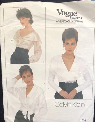 Vogue Pattern 1026 American Designer Calvin Klein Wide Collar Blouse Sz 8 Uncut  - Image 1 of 3