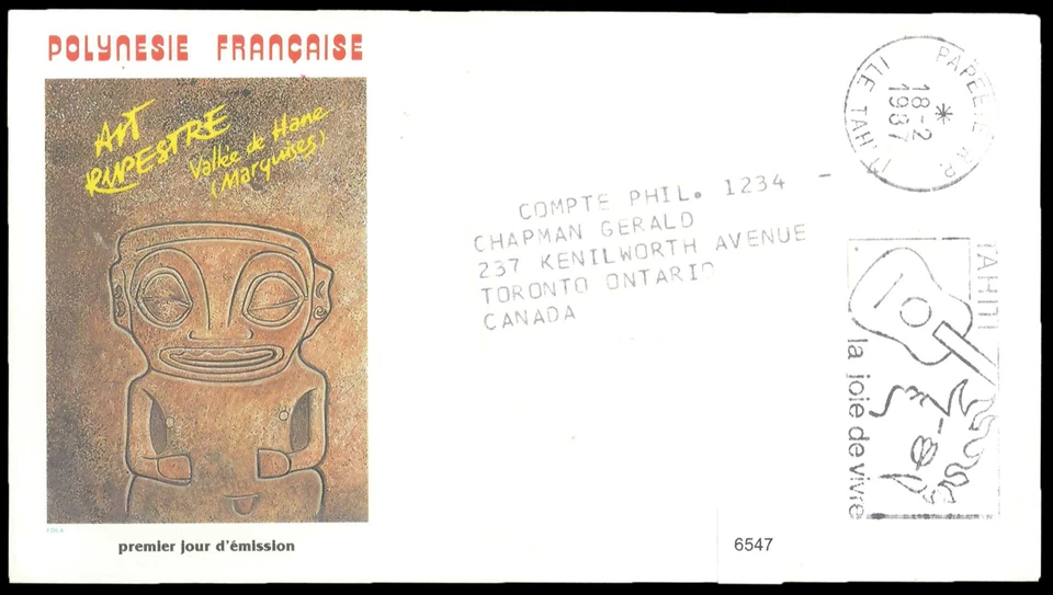 SAVOYSTAMPS-FRENCH POLYNESIA-1987-FDC WITH COLORFUL CACHE FROM TAHITI TO CANADA - Image 1 of 1