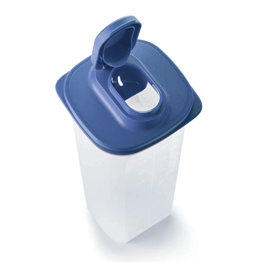 2 Tupperware Slim Line Pitchers with Strainers Blue Lids