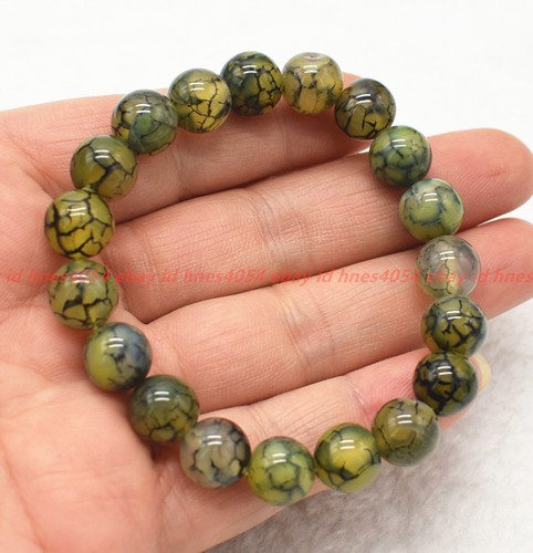 VALENTINO "Bracciale Perline Pietra Preziosa Rotonda Vene Drago Giallo Naturale 6 8 10 mm 7 5"""