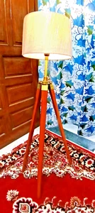 Vintage Teak & Chrome Tripod Floor Lamp - LED, Industrial Chic for Living Room - Picture 1 of 16