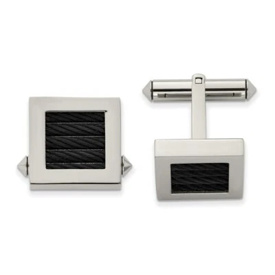 Titanium Polished Black IP-plated Wire Cufflinks - Image 1 of 3