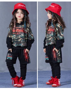 Disfraces de baile callejero para niños camuflaje jazz hip hop traje deportivo con capucha ropa - Imagen 1 de 14