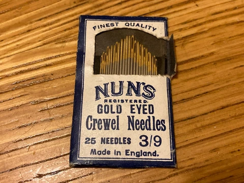 VTG Antique Package NUN'S Gold Eye Crewel Sewing Needles 3/9 NOS England Cover
