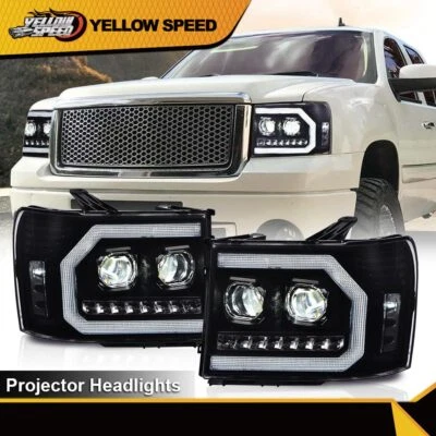 LED DRL Tube Projector Headlights Fit For 07-13 GMC Sierra 1500 2500HD 3500HD - Image 1 of 4