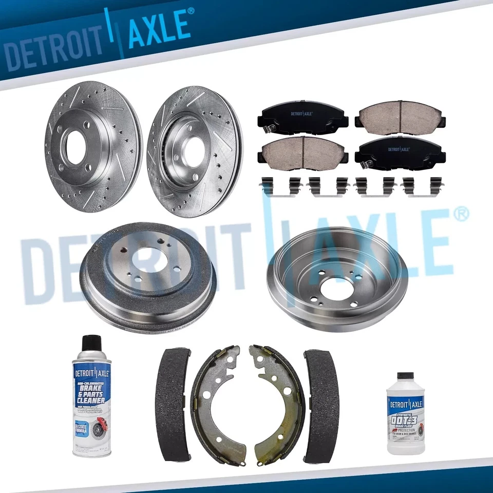 Front Drilled Rotors Brake Pads Rear Drums Shoes for 2001-2005 Honda Civic 1.7L Foto 1 de 4