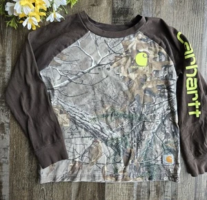 Carhartt Camo Youth Size S (8-10) Long Sleeve T-Shirt Brown Camouflage Crew Neck - Picture 1 of 11