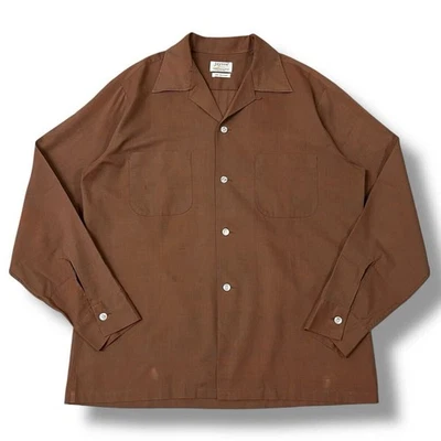 Camisa Gabardine Masculina Vintage Anos 60 Jayson EUA Marrom Gola Aberta M Rockabilly - Imagem 1 de 4