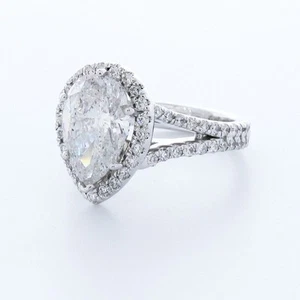 3,8 KT LABORGEFERTIGTER DIAMANT E/VS2 BIRNENSCHLIFF 14 K GOLD RING MIT SECHS KRAPPEN BESETZT HALO AKZENT - Bild 1 von 3