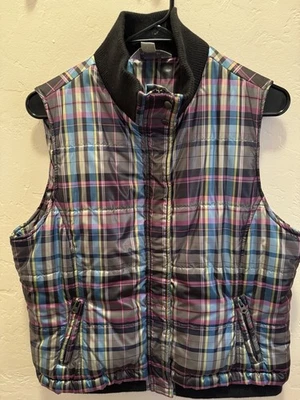 Chaleco Christopher & Banks para mujer pequeño grande a cuadros acolchado sin mangas bolsillos con cremallera Foto 1 de 4
