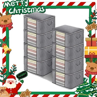 4/8Pcs Underbed Clothes Storage Bags Zipped Organizer Wardrobe Cube Closet Boxes - Image 1 of 4