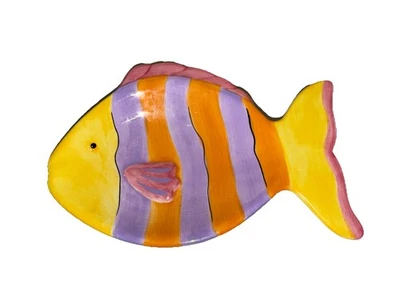 Porta-saboneteira de cerâmica para peixes crianças amarelo, roxo, laranja oceano usado bom - Imagem 1 de 4