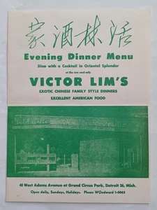 Vintage 1960's Victor Lim's Menu Detroit MI - Picture 1 of 5