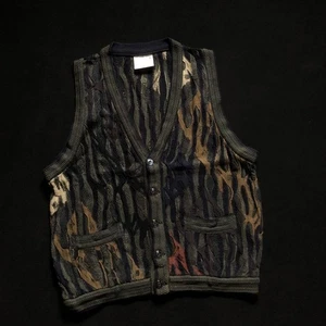 coogi 3D knit vest 80s 90s old sweater M hand pockets khaki vintage rare SK1330 - Picture 1 of 7