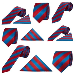Corbatas a Rayas Rojo Azul Para Hombres Eventos Conjuntos Formales Ajustadas Clásicas Rayas Fútbol - Imagen 1 de 16