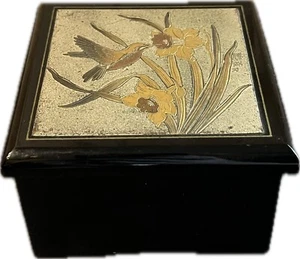 Vintage Westland Co. Hummingbird Black Lacquer Trinket Music Box Made In Japan - Picture 1 of 7