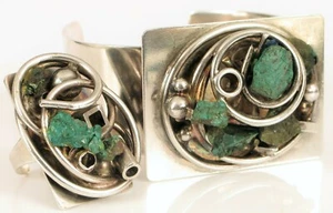 VINTAGE STERLING SILVER ABSTRACT MODERNIST TURQUOISE CUFF BRACELET & RING SET ! - Picture 1 of 4