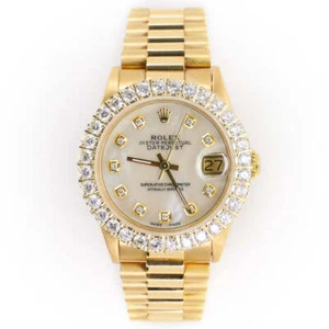 Rolex President Yellow Gold 31mm Watch w/Custom 2.25ct Diamond Bezel/White MOP - Picture 1 of 7