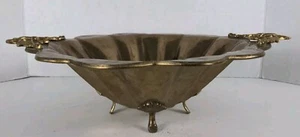 Vintage Handcrafted Hammered Brass Flower-Themed Bowl, 15.75" In Length - Picture 1 of 6