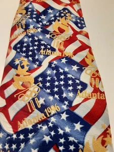 Olympic Games Collection Atlanta 1996 100% Silk RM Sport Red White Blue Gol Flag - Picture 1 of 7
