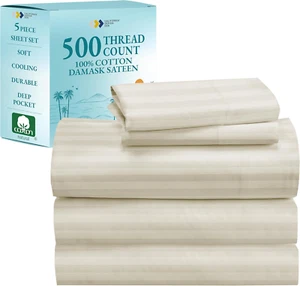 5 Piece Split King Size Sheet Set - 100% Cotton 500 Thread Count, Cooling Deep P - Picture 1 of 8
