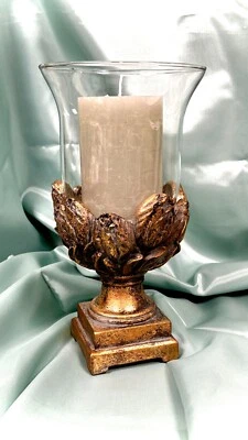 Quality Glass Lantern Vase Antique Look Tulips Gold Candle 25cm Dutch Style - Image 1 of 4