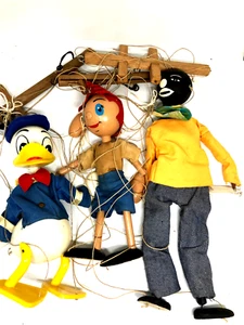 3 x Vintage String Puppet Marionette Dolls Including Donald Duck Show Theatre - Picture 1 of 3