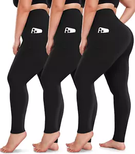 3 Pack plus Size Leggings with Pockets for Women,High Waist Tummy Control Workou - Picture 1 of 7