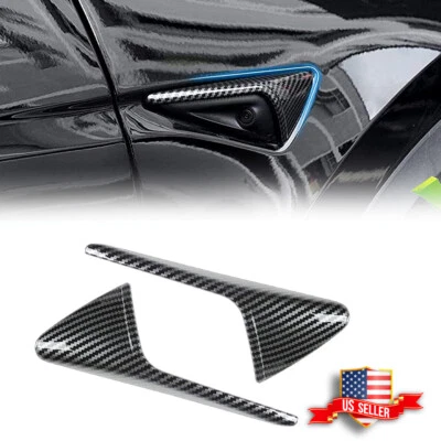 Para Tesla Modelo 3 S X Y Fibra de Carbono Estilo Guardabarros Lateral Cámara Ventilación Cubiertas Borde Foto 1 de 4