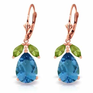 13 Carat 14K Solid Rose Gold Belle Blue Topaz Peridot Gemstone Earrings - Picture 1 of 3