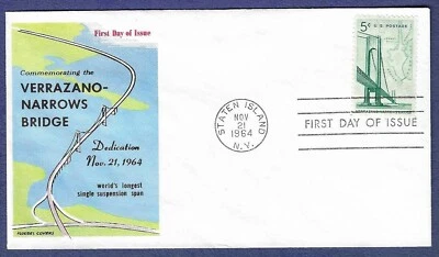 US 1964 FDC 5c Verrazano-Narrows Bridge issue #1258 Fluegel cachet - Image 1 of 2