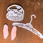 VINTAGE 60’s Barbie Doll White Basket Purse Pink Philippine Shoes Logo Hanger