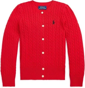 POLO RALPH LAUREN Little Girl's Mini-Cable Cotton Cardigan Classic Red Sz 6 - Picture 1 of 5
