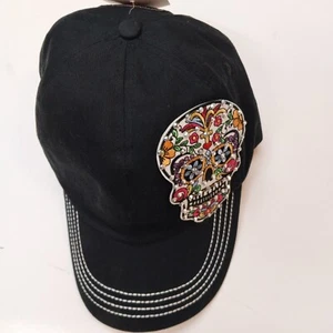 Alabama Girl Black Strapback Hat Cap Day of the Dead Sugar Floral Jeweled Skull - Picture 1 of 9
