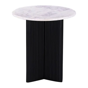 20" Mable Topped Pedestal Side/End Table, Living Room Round Table, Black/White - Picture 1 of 3