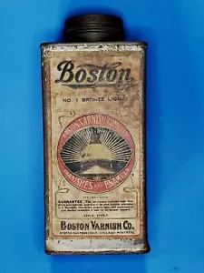Tin Boston Varnish Paper Label Bronze Liquid 1 Pt. Full Vtg - Picture 1 of 8
